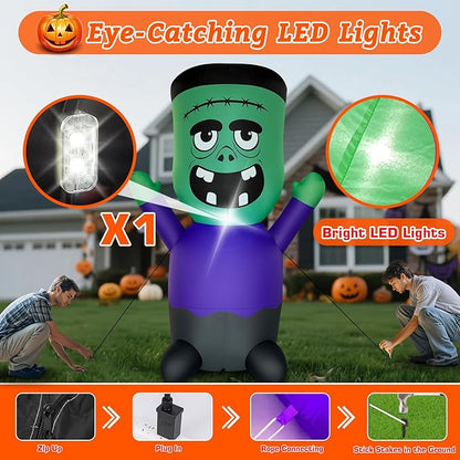 Halloween Inflatables Blow-Up Decorations Outdoor - 4 FT Green Monster Halloween Blow up Yard Decorations Cute Ghost with LED Build-in for Garden Lawn Indoor Party Decor