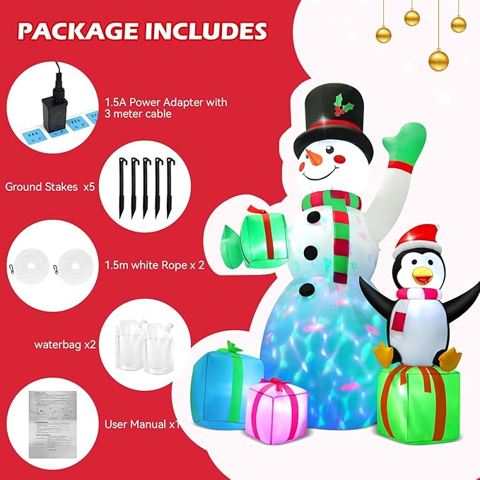 7 FT Christmas Inflatable Snowman Outdoor Decoration with Build-in Multicolor LEDs, Snowman with 4 Gifts Blow Up Inflatables Christmas for Yard Garden Lawn Xmas Holiday Decor