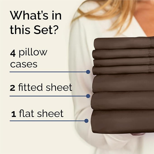 CGK Linens Split King 7 Piece Sheet Set - Cooling Sheets for Hot Sleepers - Hotel Luxury Bedding Set with 8-16 Inch Deep Pockets - 1 Flat & 2 Fitted & 4 Pillowcases - Soft & Wrinkle Free - Split King