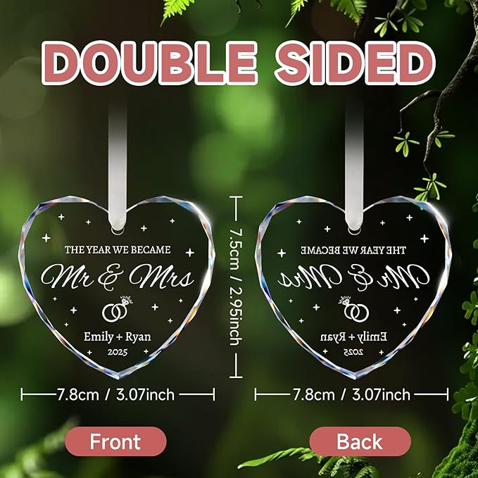 Wedding Gifts for Couples 2025 - Mr and Mrs Ornament 2025 - Bridal Shower Gifts, Just Married Gift for Bride, Newlywed, Future Mr & Mrs, Her - Crystal Glass Christmas Ornaments