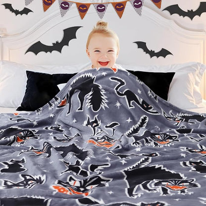 Black Cat Blanket Glow in The Dark Blanket for Adults Cat Lovers Halloween Blanket for Women Kids Halloween Decorations for Room