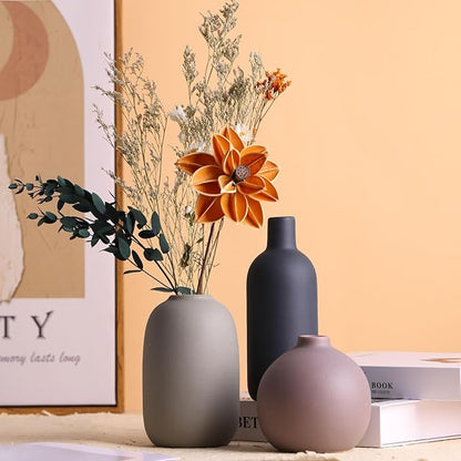 Brown Ceramic Vase Set,Small Vases Home Decor,Fall Décor Modern Farmhouse Vases for Home Decor, Organic Decor Accents for Living Room,Table,Shelf,Entryway,Pottery Vase Set of 3 (Multicolor)