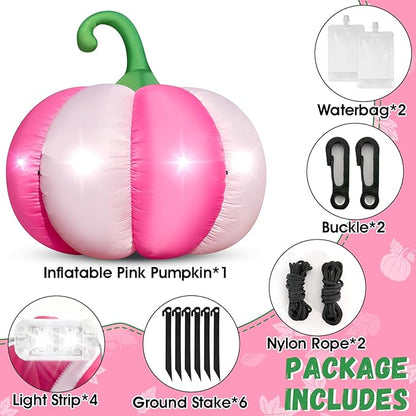 4.6FT Halloween Inflatable Pumpkin Outdoor Decorations Blow-up Pink Pumpkin Build-in 4 LED Lights for Halloween Party Decor Giant Inflatable Fake Pumpkins for Fall Thanksgiving Yard Garden Lawn
