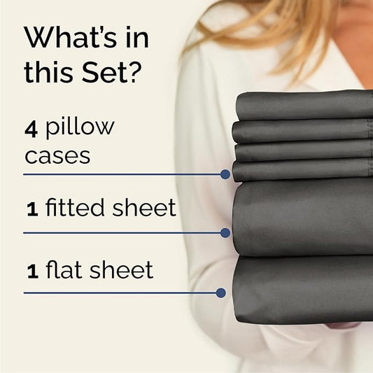 CGK Linens Queen 6 Piece Sheet Set - Cooling Sheets for Hot Sleepers - Hotel Luxury Bedding Set with 8-16 Inch Deep Pockets - 1 Flat & 1 Fitted & 4 Pillowcases - Soft, Comfy & Wrinkle Free - Charcoal