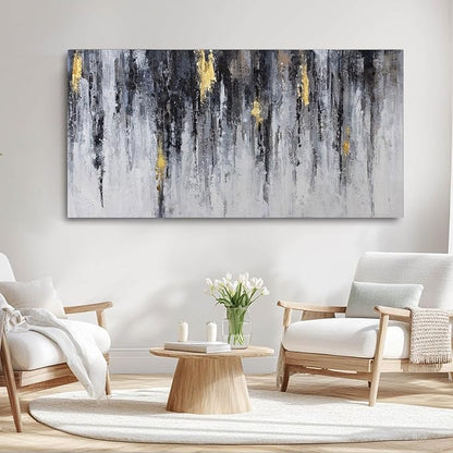 GAIDUOMAI Black and White Abstract Wall Decor Gold Foil Textured Wall Art Graffiti Art Work Wall Pictures for Living Room Home Office 29"x58" Large Size