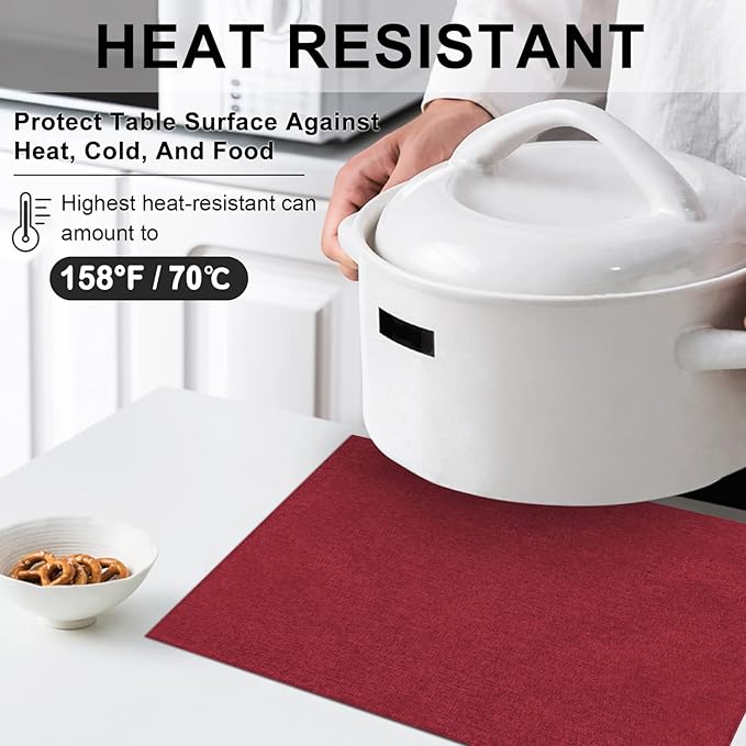 Cloth Placemats Set of 6, Cotton Linen Blend Machine Washable Durable Linen Table Mats, Heat Resistant Placemats Wrinkle Free Place Mats for Dining Table, Easy to Clean (Burgundy, 6)