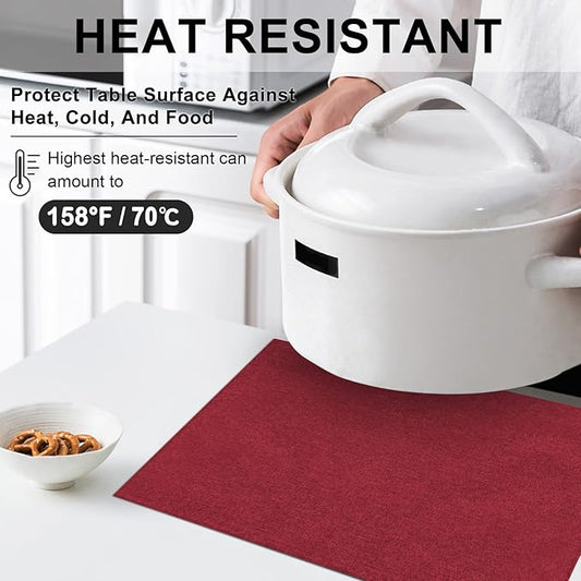 Cloth Placemats Set of 6, Cotton Linen Blend Machine Washable Durable Linen Table Mats, Heat Resistant Placemats Wrinkle Free Place Mats for Dining Table, Easy to Clean (Burgundy, 6)