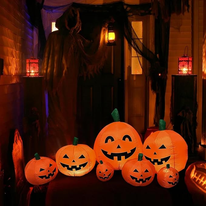 DearSun 8.0FT Long Halloween Inflatable Pumpkin Patch Fall Inflatable Thanksgiving Inflatable Pumpkin Patch Blow up Pumpkin Decor Outer Large Party Yard Decoration