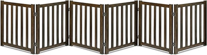 LZRS 6-Panel Extra-Wide Freestanding Wooden Dog Gate – 24”High Foldable Safety Pet Barrier for Doorways, Hallways, Kitchens, and Long Staircases, Durable Design fit Small to Medium Dogs, Walnutl