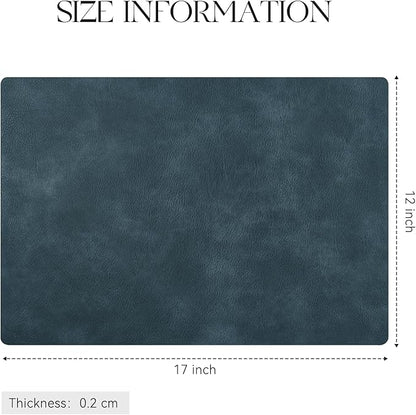 MOSAYT Vinyl Placemats Set of 8-12 X 17 Inch - Faux Leather 100% Waterproof Oil-Proof Wipeable PU Place Mats, Heat Resistant Reversible Table Mats for Kitchen, Dining, Outdoor (Navy Blue)