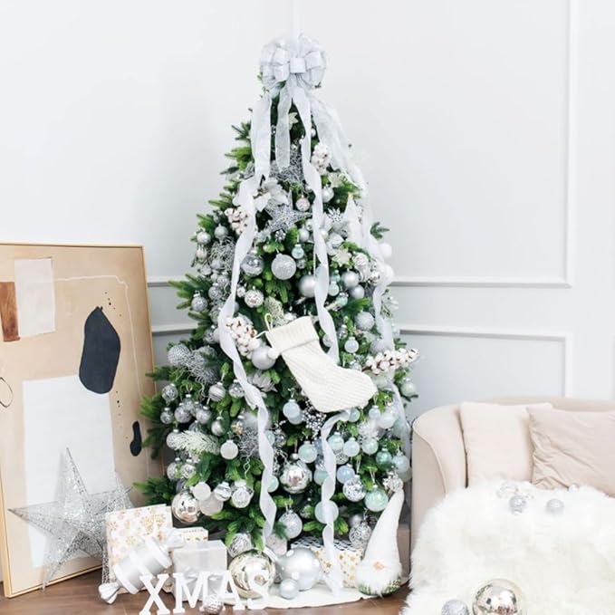 3.15" Christmas Ball Ornaments Glitter Shatterproof Christmas Tree Ornaments Sequin Xmas Hanging Balls Decorations for Wedding Party Holiday(Silver, 12pc-8cm)