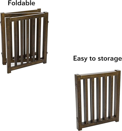 LZRS 3-Panel Wooden Free Standing Foldable Dog Gate – 24" High,Step-Over Safety Pet Gate for Doorways, Stairs, Hallways, Indoor Dog Barrier for Small to Medium Dogs & Puppies, Walnut