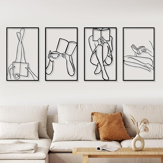 4 Pcs Metal Wall Art Decor Minimalist Abstract Woman Gold Wall Art Line Drawing metal line art Home Hanging Art Decor for Bedroom Kitchen Bathroom Living Room