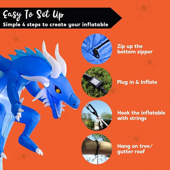 Joiedomi 5 Ft Tall Halloween Inflatables Hanging Ice Dragon Outdoor Decorations, Hanging Ice Dragon Blow Up for Yard with Build-in LEDs, Halloween Inflatables Party Supplies Outdoor Decor for Yard
