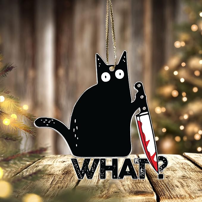 Black Cat Christmas Ornaments - Black Kitten Xmas Decor Tree Hanging - 2024 Christmas Ornament for Cat Lovers