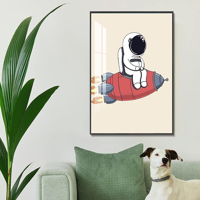 TIME TREE Space Decor for Boys Room, Canvas Wall Art for Bedroom & Living Room, Astronaut Figure Framed Wall Art, 12x16