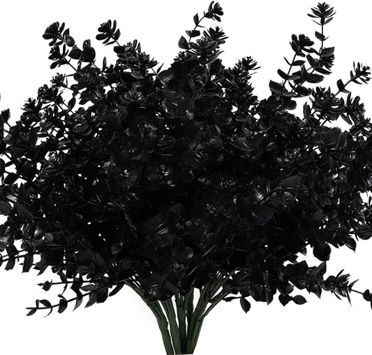 RECUTMS Black Artificial Flowers, Fake Outdoor UV Resistant Plants Faux Plastic Greenery Shrubs Indoor Outside Hanging Planter Home Kitchen Office Wedding, Garden Decor (Black)