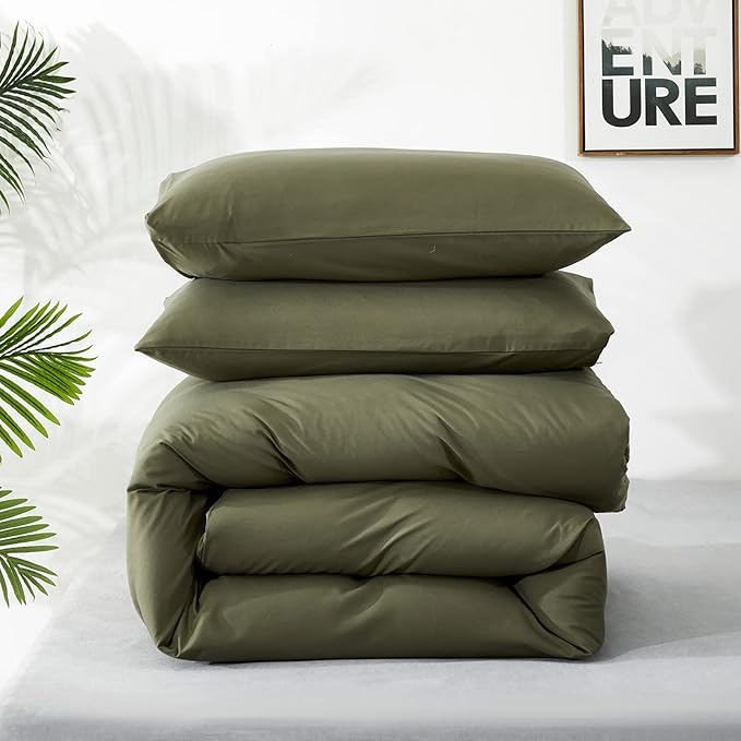 Cottonight Green Comforter Set California King Olive Green Bedding Set Dark Green Blanket Quilts Modern Soft Breathable 3 Piece Army Comforter Set for Women Men