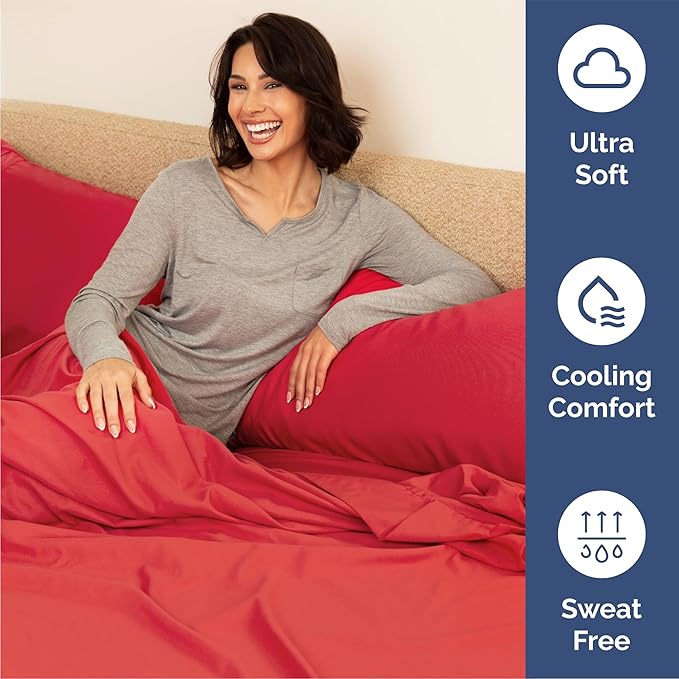 CGK Linens Queen 6 Piece Sheet Set - Cooling Sheets for Hot Sleepers - Hotel Luxury Bedding Set with 8-16 Inch Deep Pockets - 1 Flat & 1 Fitted & 4 Pillowcases - Soft, Easy Care & Wrinkle Free - Red