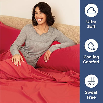 CGK Linens Queen 6 Piece Sheet Set - Cooling Sheets for Hot Sleepers - Hotel Luxury Bedding Set with 8-16 Inch Deep Pockets - 1 Flat & 1 Fitted & 4 Pillowcases - Soft, Easy Care & Wrinkle Free - Red