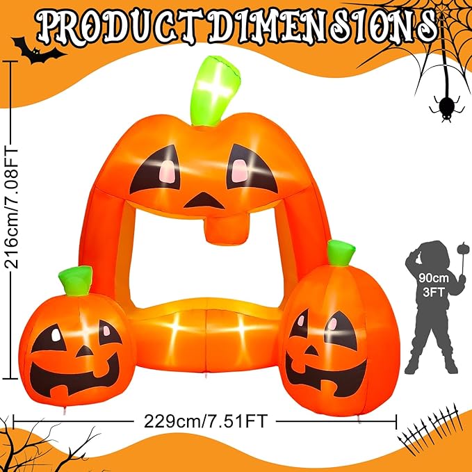 Kalolary 7ft Halloween Inflatables Pumpkin Photo Booth, Blow Up Quirky Pumpkin Photo Frame Inflatables Build-in LEDs Holiday Blow Up Inflate Decorations for Outdoor, Indoor, Lawn, Yard Display Decor