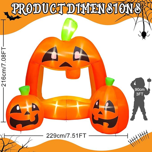 Kalolary 7ft Halloween Inflatables Pumpkin Photo Booth, Blow Up Quirky Pumpkin Photo Frame Inflatables Build-in LEDs Holiday Blow Up Inflate Decorations for Outdoor, Indoor, Lawn, Yard Display Decor