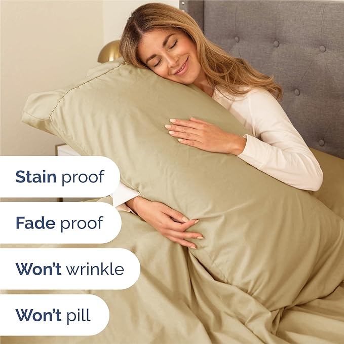 CGK Linens Twin XL 4 Piece Sheet Set - Cooling Sheets for Hot Sleepers - Hotel Luxury Bedding Set with 8-16 Inch Deep Pockets - 1 Flat & 1 Fitted & 2 Pillowcases - Soft, Comfy & Wrinkle Free - Beige