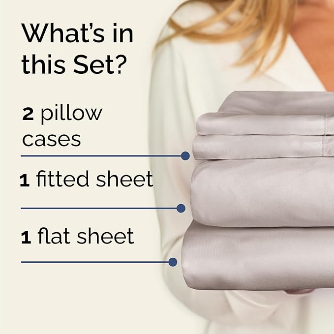 CGK Linens Twin 4 Piece Sheet Set - Cooling Sheets for Hot Sleepers - Hotel Luxury Bedding Set with 8-16 Inch Deep Pockets - 1 Flat & 1 Fitted & 2 Pillowcases - Soft, Comfy & Wrinkle Free - Light Grey