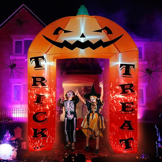 BLOWOUT FUN Halloween Decorations 9 FT Halloween Inflatable Pumpkin Archway Decor, Large Blow Up Yard Decorations with Built-in Blower & Fire LED Lights, Halloween Inflatables for Lawn Garden Party