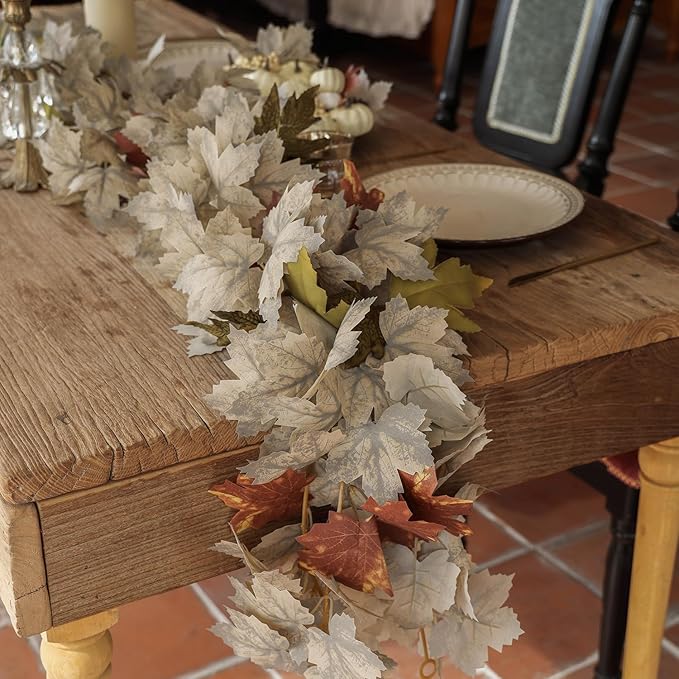 PARTY JOY 6PCS Leaf Garland, 5.6Ft Halloween Garland Artificial Maple Leaf Autumn Hanging Fall Vines Thanksgiving Decorations Fall Decor