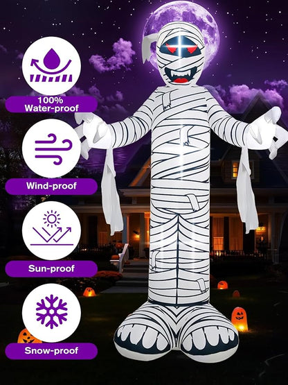 Kalolary 12 FT Halloween Inflatable Mummy Outdoors Decorations Blow Up Lighted Yard Decoration Mummy Inflatable with Build-in Light Scary Inflatables for Holiday Yard Garden Lawn Indoor Outdoor Decor