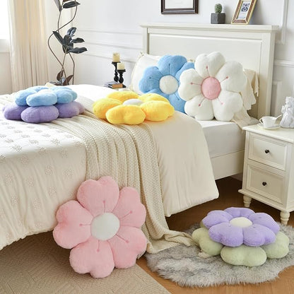 Flower Pillow, Flower Shaped Pillow Decorative Throw Pillows for Bed Couch, Cute Daisy Pillow Dorm Decor Floor Seating Cushion (White, 19.6 Inches)