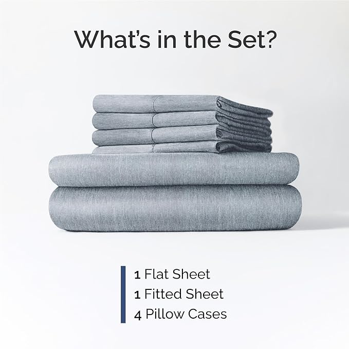 CGK Linens Full 6 Piece Sheet Set - Cooling Sheets for Hot Sleepers - Hotel Luxury Bedding Set with 8-16 Inch Deep Pockets - 1 Flat & 1 Fitted & 4 Pillowcases - Soft and Wrinkle Free - Heathered Blue