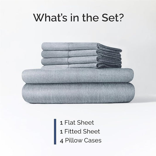 CGK Linens Full 6 Piece Sheet Set - Cooling Sheets for Hot Sleepers - Hotel Luxury Bedding Set with 8-16 Inch Deep Pockets - 1 Flat & 1 Fitted & 4 Pillowcases - Soft and Wrinkle Free - Heathered Blue