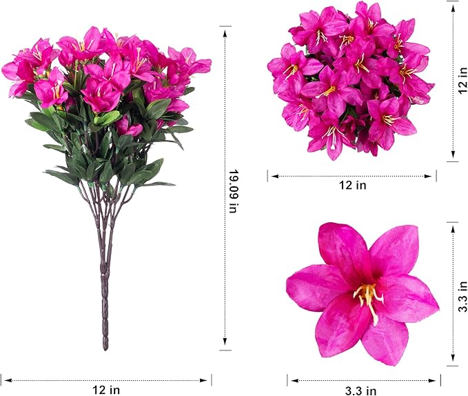 Artificial Flowers for Outdoors, 3 Bundles Fake Silk Azalea Bouquet Faux Flower Plants Outside Decor UV Resistant Realistic Colorful Fake Flowers for Planter Front Door Patio Garden Walkways Home, Mix