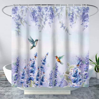 AILONEN Waterproof Floral Shower Curtain for Bathroom,Purple Blue Botanical Wisteria Lavender Flowers Shower Curtain,Watercolor Floral Decor Bathroom Polyester with Grommets and Hooks 36" W*72" H