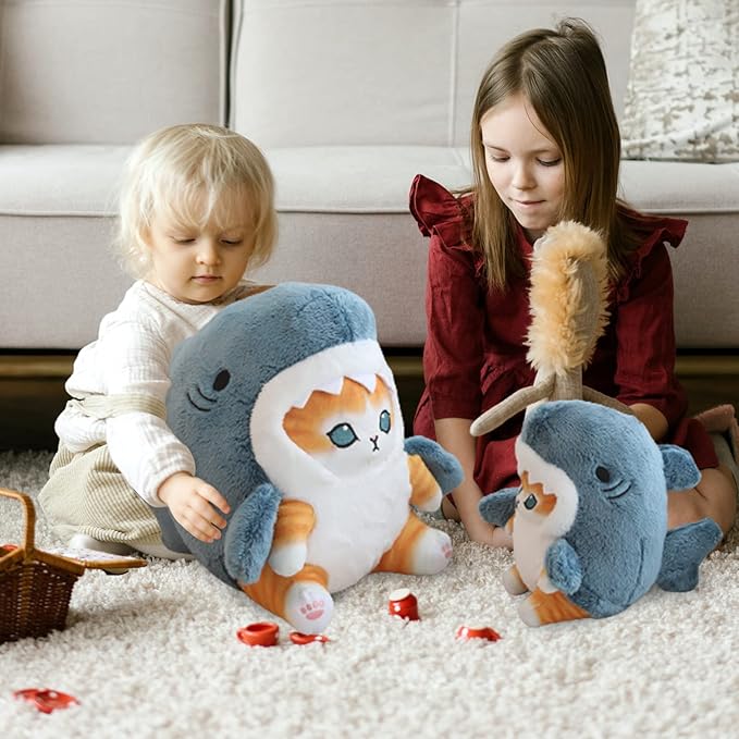 Kawaii Shark Cat Plush Toy Stuffed Animal Doll, Cute Soft Pillow Stress Release Hugs Toys Christmas Halloween Birthday Gifts for Kids Boys Girl Best Gift (Blue - Yellow,19 inch)