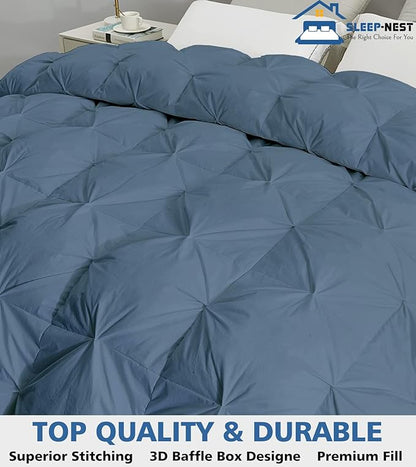SLEEP-NEST Super King Plus Comforter 128x128 Hotel Luxury Down Alternative Pinch Pleated 1 Piece Comforter with 8 Tabs/Loops, Extra Large King Quilt for All Season, Oversized King - Medium Blue
