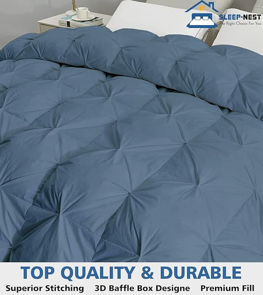 SLEEP-NEST Oversized King Comforter 116 x 98 - All-Season Hotel Luxury Down Alternative - Pintuck Pinch Pleat Design with 8 Corner Tabs - Ultra Soft, Breathable, Extra Large Quilt - Medium Blue