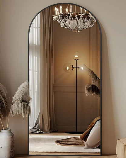 Full Length Mirror, 68"x26" Floor Mirror, Floor Standing Freestanding Arch Full Body Mirror with Stand for Bedroom, Hanging Mounted for Living Room Cloakroom, Black