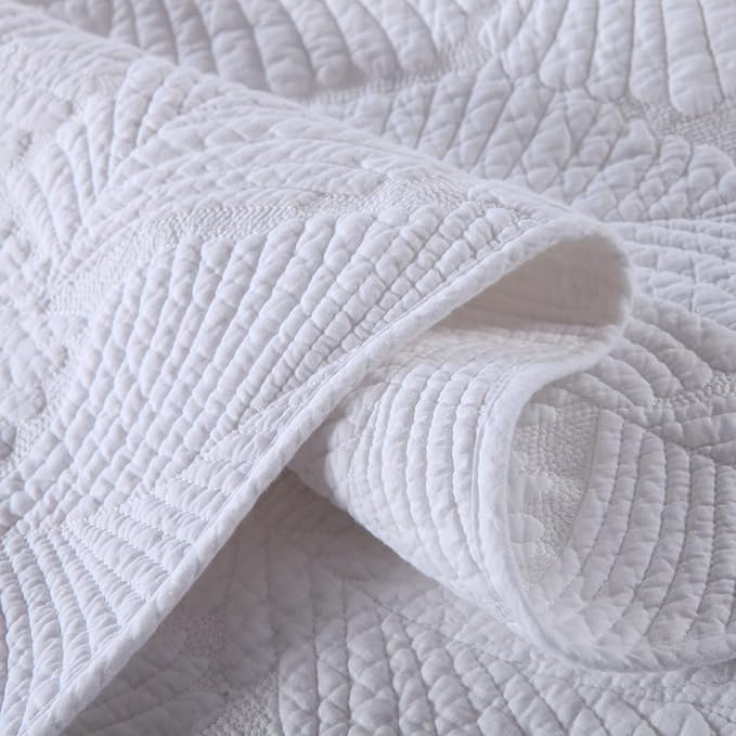 mixinni White Quilt Bedding Set Queen Size Cotton Bedspread Set