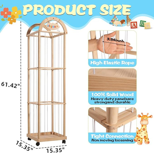 Stuffed Animal Storage & Organizer, 61" High Wooden Zoo Toy Holder for Toddler Rooms, Playrooms & Bedrooms