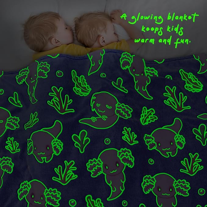 Glow in The Dark Blanket Axolotl Gifts Toys for Girls Cute Axolotl Blanket for Birthday Gifts