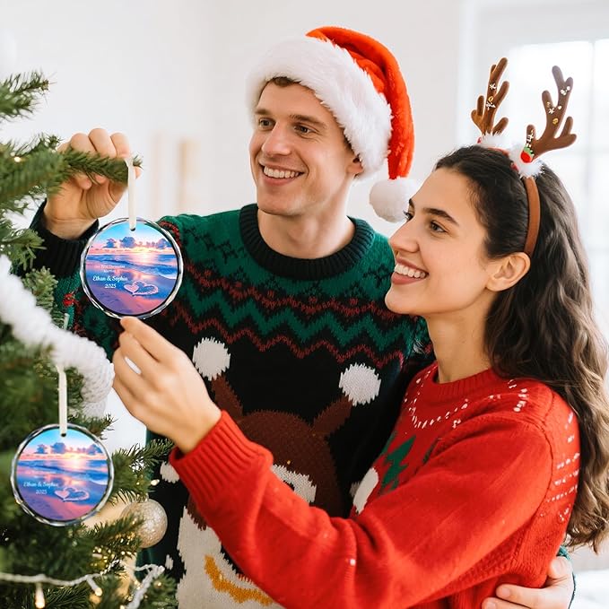 Our First Christmas Married Ornament 2025, Personalized Christmas with Custom Name, Date, Wedding Gifts, Newlyweds Keepsake for Him, Her, Couple