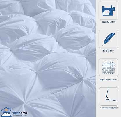 SLEEP-NEST All Season - Oversized King Plus 138x122 Hotel Luxury Down Alternative Pinch Pleated 1 Piece Comforter with 8 Tabs/Loops, Extra Wide Quilt, XL King 500 GSM Duvet Insert - Light Blue
