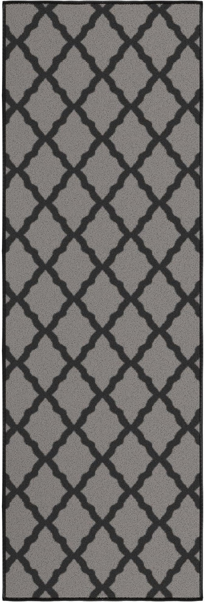Machine Washable Moroccan Trellis Design Non-Slip Rubberback 2x5 Traditional Indoor Runner Rug for Hallway, Kitchen, Bedroom, Entryway, 20" x 59", Dark Gray