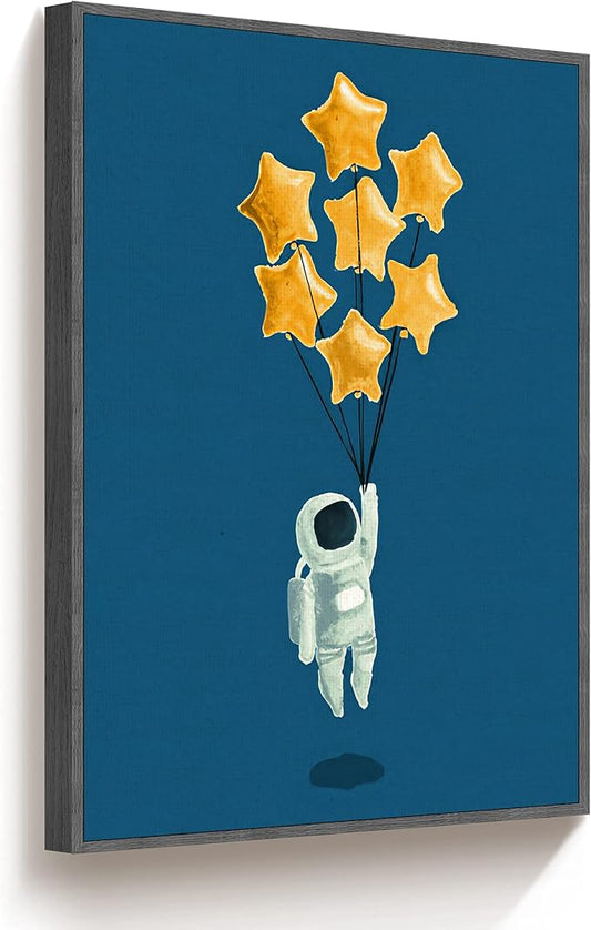 TIME TREE Space Wall Art, 16x24 Framed Canvas Wall Art Space Poster, Astronaut Decor Space Pictures, Wall Decorations for Living Room, Kids Bedroom Decor Black frame, Nursery Artwork for Boys Girls