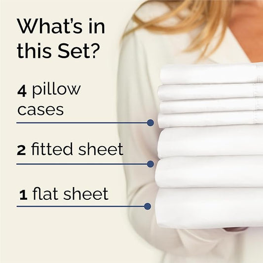 CGK Linens Split King 7 Piece Sheet Set - Cooling Sheets for Hot Sleepers - Hotel Luxury Bedding Set with 8-16 Inch Deep Pockets - 1 Flat & 2 Fitted & 4 Pillowcases - Soft & Wrinkle Free - Split King