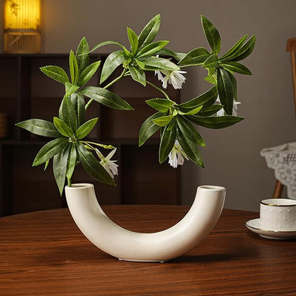 White Ceramic Vases in Nordic Style, Deco Vase for Pampas Grass as Boho Deco, Contemporary Flower Vase with Minimalistic Design for Fresh Flowers(Semicircular)