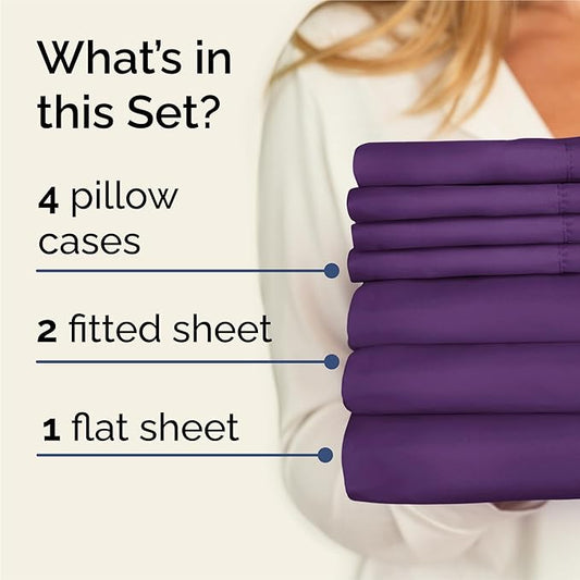 CGK Linens Split King 7 Piece Sheet Set - Cooling Sheets for Hot Sleepers - Hotel Luxury Bedding Set with 8-16 Inch Deep Pockets - 1 Flat & 2 Fitted & 4 Pillowcases - Soft & Wrinkle Free - Split King